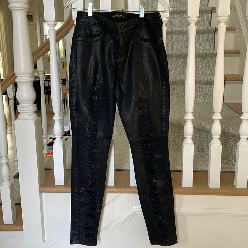 Women’s Black coated ripped skinny jeans